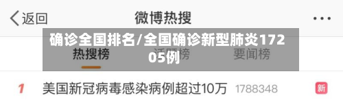 确诊全国排名/全国确诊新型肺炎17205例