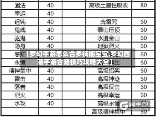 【梦幻手游怎么合多技能宝宝,梦幻西游手游合宠技巧攻略大全】-第2张图片